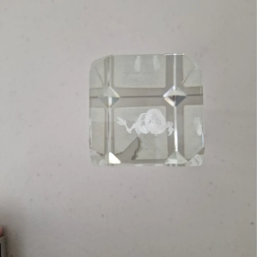 Crystal Paperweight Holographic Skeleton 3D Laser Etched Halloween Vintage 4.75